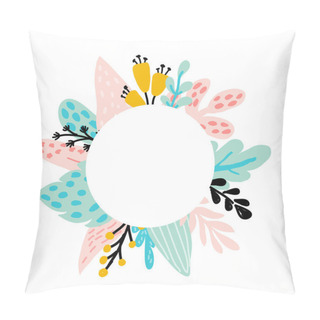 Personality  Vector Floral Frame With Blue And Pink Leaves Pillow Covers