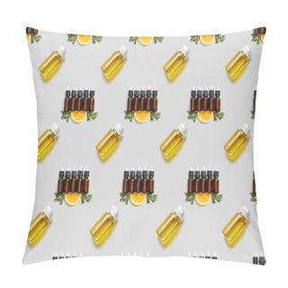 Personality  Pattern With Organic Essential Oil And Orange Slices On Grey Background Pillow Covers