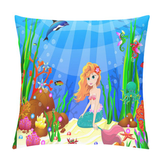 Personality  Little Mermaid Among The Inhabitants Of The Underwater World Pillow Covers