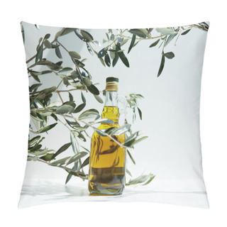 Personality  Bottle Of Aromatic Olive Oil And Branches On White Table Pillow Covers