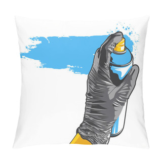 Personality  Hand In Black Holding Aerosol Can Spraing Paint Strip. Vector Graffiti Banner With Blank Copy Space. Pillow Covers
