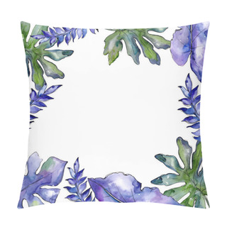 Personality  Blue Tropical Leaves In A Watercolor Style Frame.  Pillow Covers
