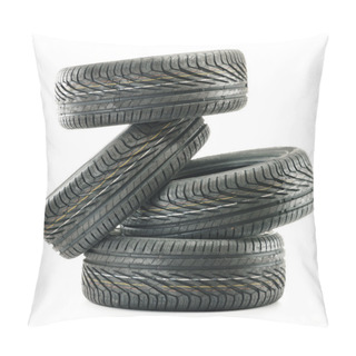 Personality  Four New Black Tires Isolated On White Pillow Covers
