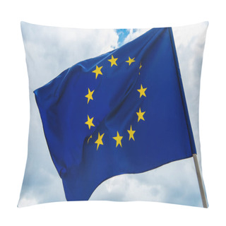 Personality  Low Angle View Of European Union Flag With Yellow Stars Against Sky  Pillow Covers