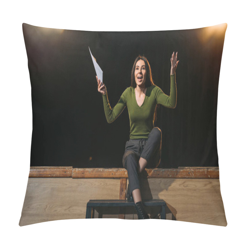 Personality  Emotional Actress Performing Role On Stage In Theatre Pillow Covers