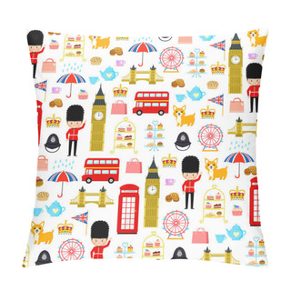 Personality  Seamless Pattern With Cute Cartoons Related To London And England Pillow Covers