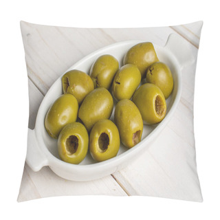 Personality  Green Pitted Olive Fruit On Grey Wood Pillow Covers