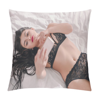 Personality  Sexy Girl With Smartphone On Bed Pillow Covers