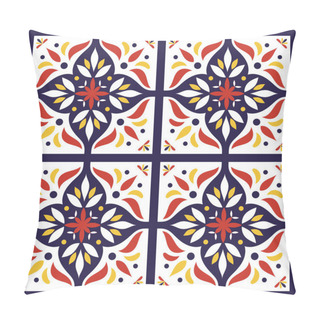 Personality  Tile6Spanish Tiles Pattern Vector With Flowers Ornaments. Portuguese Azulejo, Talavera Mexican Or Oriental Moroccan Motifs. Tiled Background For Wallpaper, Surface Texture, Wrapping Or Fabric. Pillow Covers
