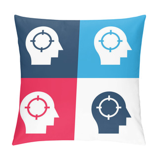 Personality  Brain Blue And Red Four Color Minimal Icon Set Pillow Covers
