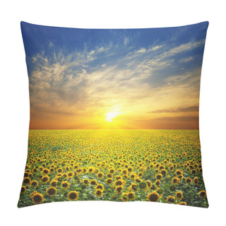 Personality  Summer Landscape: Beauty Sunset Over Sunflowers Field Pillow Covers