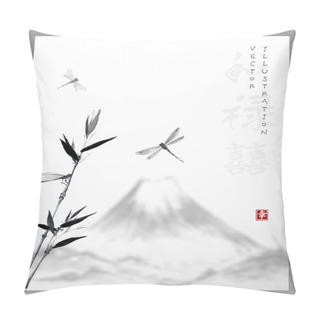 Personality Bamboo Branch, Dragonflies And Fujiyama Pillow Covers