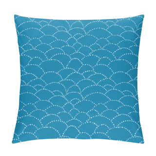 Personality  Blue Seamless Pattern With Dotted Waves. Abstract Vector Illustration Of Sea Water Pillow Covers