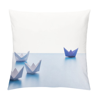 Personality  Paper Boats On Light Blue Surface On White Background Pillow Covers