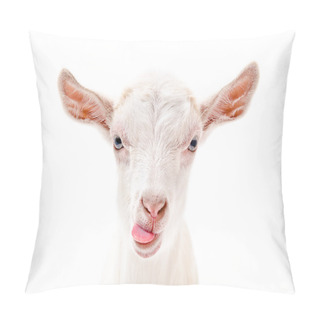 Personality  Portrait Of A Goat Showing Tongue Pillow Covers