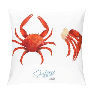 Personality  Crab And Meat Crab Vector Illustration In Cartoon Style Isolated On White Background. Seafood Product Design. Inhabitant Wildlife Of Underwater World. Edible Sea Food. Vector Illustration Pillow Covers