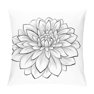 Personality  Beautiful Monochrome Black And White Dahlia Flower Isolated On White Background Pillow Covers