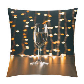 Personality  One Glass Of Champagne On Garland Light Background, Christmas Concept Pillow Covers