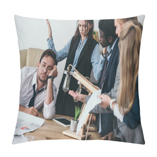 Personality  Boss Sleeping In His Office While Managers Trying To Wake Him Up Pillow Covers