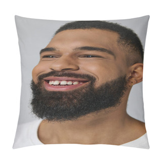 Personality  A Young Man With A Beard Smiling Warmly At The Camera. Pillow Covers