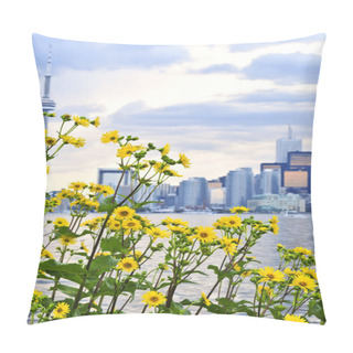 Personality  Toronto City Waterfront Skyline With Yellow Flowers In Foreground Pillow Covers