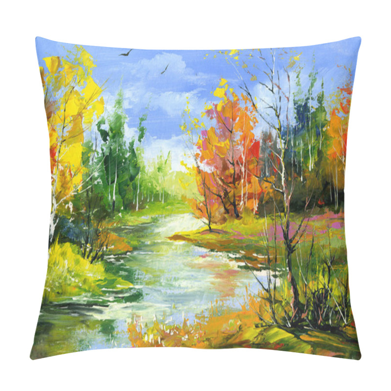 Personality  Autumn Landscape With The Wood River Pillow Covers