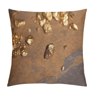 Personality  Selective Focus Of Golden Stones On Grey And Brown Marble Surface Pillow Covers