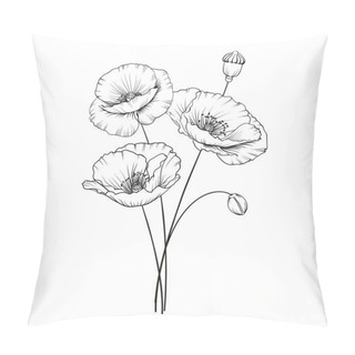 Personality  Vintage Poppy Illustration. Pillow Covers