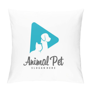 Personality  Play Pet Logo Dog Cat Design Vector Template. Animals Veterinary Clinic Logotype Concept Outline Icon. Pillow Covers