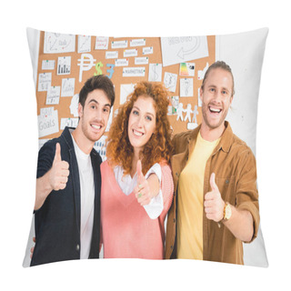 Personality  Three Smiling Friends Showing Thumbs Up And Looking At Camera  Pillow Covers