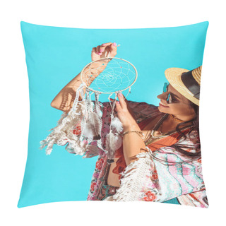 Personality  Hippie Girl Looking At Dreamcatcher Pillow Covers