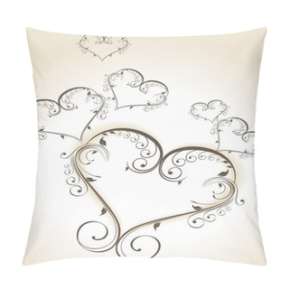 Personality  Decorative Heart Shapes Made With Floral Elements. Vector Illust Pillow Covers