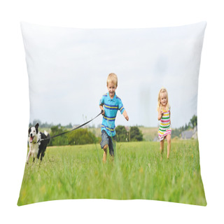 Personality  Chasing My Brother And The Dog In The Field Pillow Covers