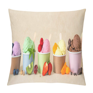 Personality  Various Colorful Ice Cream Sorts With Fruits In Paper Cups  Pillow Covers