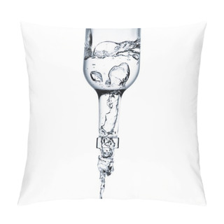 Personality  Close-up Shot Of Water Pouring From Glass Bottle Isolated On White Pillow Covers