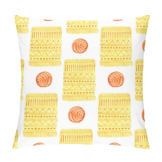 Personality  Watercolor Geometrical Seamless Pattern. Ethnic Textile Design In Yellow And Orange Color. Pillow Covers
