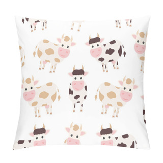 Personality  Cute Cow Seamless Pattern. Vector Farm Animal Background.  Pillow Covers