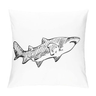 Personality  Sketch Of Shark, Hand Drawn Illustration With Hatched Shades Pillow Covers