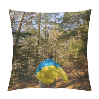 Personality  Man With Ukrainian Flag In Spruce Forest  Pillow Covers