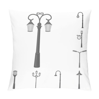 Personality  Lamp Post Monochrome Icons In Set Collection For Design. Lantern And Lighting Vector Symbol Stock  Illustration. Pillow Covers