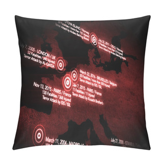 Personality  Map Of Major Terrorist Attacks In Europe Between 2000-2016 Pillow Covers
