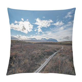 Personality  Sunny Fall Autumn View Of Kungsleden Hiking Path In Abisko National Park Kiruna Municipality Lapland Sweden. Pillow Covers