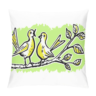 Personality  Two Birds On A Tree Branch Singing Pillow Covers