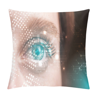 Personality  Close Up View Of Human Eye With Data Illustration, Robotic Concept Pillow Covers