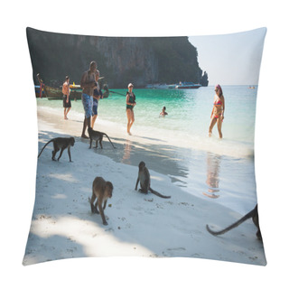 Personality  Phi-Phi Islandsi,Thailand,December 09,2013:Monkey At The Monkey  Pillow Covers