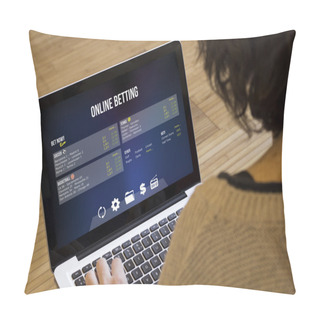 Personality  Woman Using Computer To Bet Pillow Covers