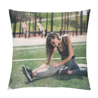 Personality  Woman Stretching On Sports Field Pillow Covers
