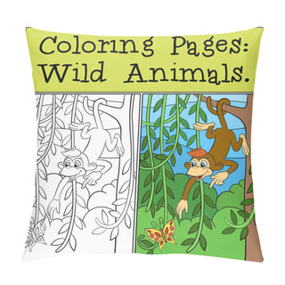 Personality  Little Cute Monkey Looks At The Butterfly. Pillow Covers