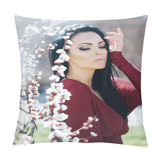 Personality  Woman With Blooming Apricot Pillow Covers