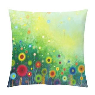 Personality  Abstract Floral Watercolor Painting. Hand Painted Yellow And Red Flowers In Soft Color On Green Color Background. Pillow Covers